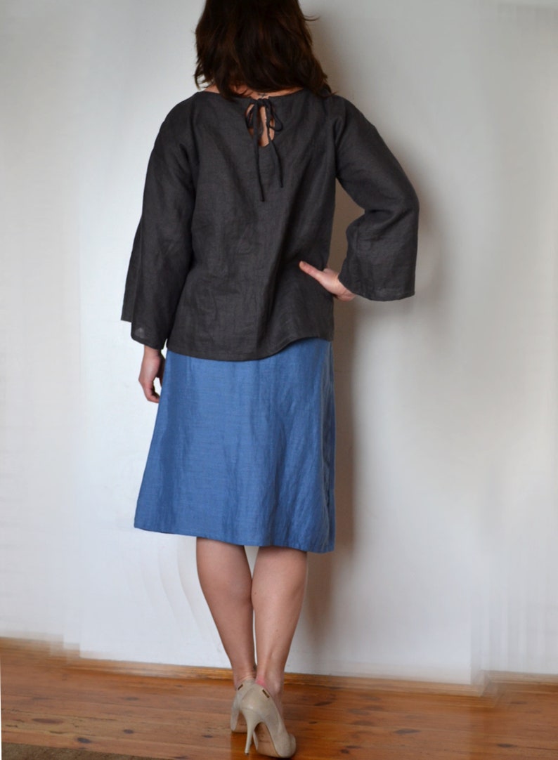 Leinen Rock Damen Midi - Knopf Rock Mit Schlitz Sommerrock