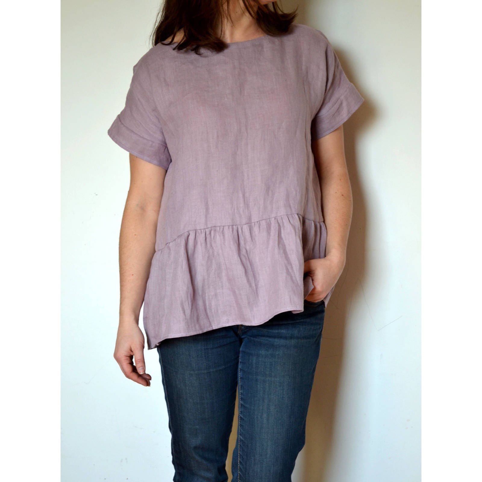 Ruffle Blouse Ruffle Top Linen Blouse 