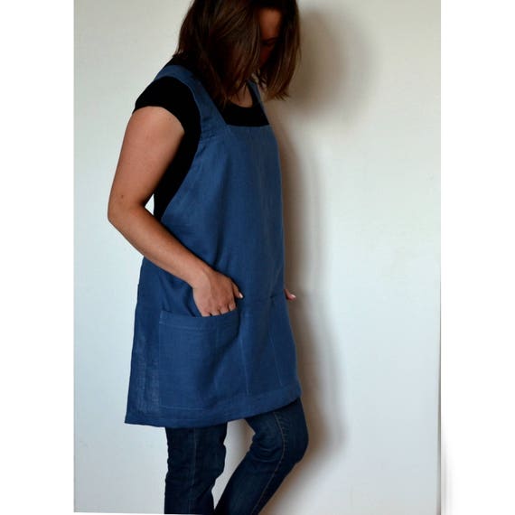 Linen Apron, Short Apron, Japanese Apron, Artist Apron, Woman Apron, Artist  Smock, Cross Back Linen Apron, Linen Tool Apron, Plus Size Apron 