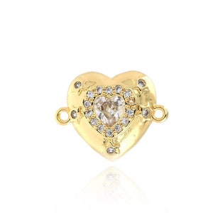 Micropavé CZ Heart Connector Jewelry , 18K Gold Filling Love Connector, Heart Connector Jewelry, DIY Jewelry Making Supplies, 17x21.3x5mm