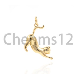 Gold Cat Necklace, 18K Gold Stuffed Cat Pendant, Cat Jewelry, Animal Necklace, Cat Lover Necklace, DIY Jewelry Supplies, 28x21.5x5.5mm