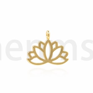 Collar de loto relleno de oro de 18 quilates, loto dorado, regalo de San Valentín, regalo de aniversario, amuleto floral, colgante de loto, 10x12.5x1.2mm