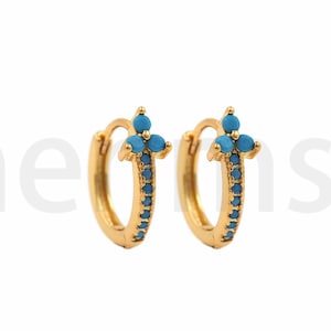 Turquoise Round Earrings, Turquoise Jewelry, 18K Gold Filled Cartilage Turquoise Hoop Earrings, Gold Delicate Hoop Earrings, 11.5x12x1.5mm