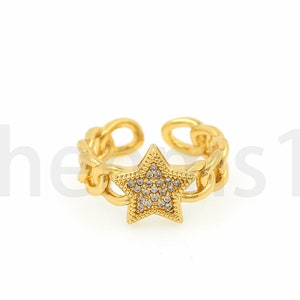 Pentagram Ring, Micropavé CZ Chain Ring, 18K Gold Filled Polaris Ring, Signet Ring, Star Charm,