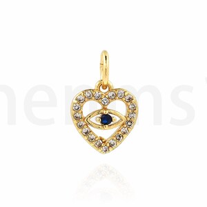 Heart Pendant,Micropavé CZ Enamel Charm , Demon Eye Charm,  18K Gold Filled Heart Eye Necklace, DIY Jewelry Supplies, 8.5x12.5x2.5mm