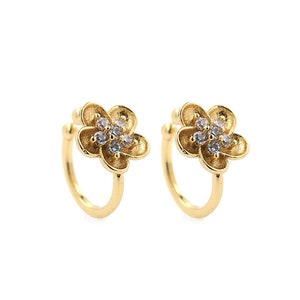 Plant Earrings, 18K Gold Filled Flower Earrings, Micropavé CZ Round Earrings, Pierced Earrings, DIY Jewelry Making Supplies,15.5x14x10mm