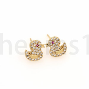 1 paio, orecchini d'anatra riempiti in oro 18K, borchie d'anatra in oro, orecchini animali Micropavé CZ, orecchini delicati, regalo per lei, 9,5 mm