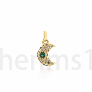 18K Gold Filled Moon Charm, Moon Pendant, Micropavé CZ Crescent Necklace,Crescent Charm, DIY Jewelry Supplies,6.5x12.5x2mm