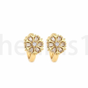 Snowflake oorbellen, Micropavé CZ ronde oorbellen, 18K goud gevulde bloem oorbellen, doorboorde oorbellen, DIY sieraden maken benodigdheden, 13x15x8.5mm