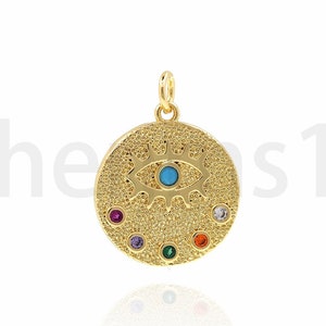 18K Gold Filled Eye Jewelry, Evil Eye Charm, Micropavé CZ Disc Eye Pendant, Personalized Evil Eye Charm, DIY Jewelry Supplies,23.5x18x1.8mm