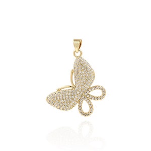 Micropavé CZ Insect Charm,18K Gold Filled Beautiful Butterfly Charm,Large Butterfly Pendant, DIY Jewelry Supplies,25x26x2.5mm