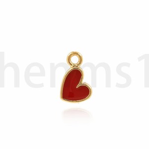 18K Gold Filled Heart Pendant, Love Charm, Enamel Charm, Enamel Pendant, Red Heart Pendant, DIY Jewelry Making Supplies, 8x5x1.4mm