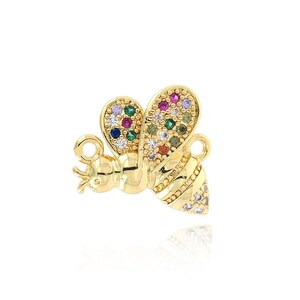 Bee Connectors Jewelry, Micropavé CZ Insect Connectors, 18K Gold Filled Bee Connectors, DIY Jewelry Making Supplies,15.3x15.2x3mm