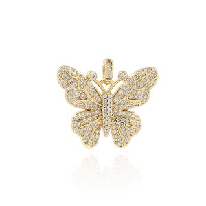 Dije de mariposa, collar de insecto lleno de oro de 18 quilates, colgante de mariposa Micropavé CZ, colgante delicado, suministros de joyería DIY, 25x22x3.5mm