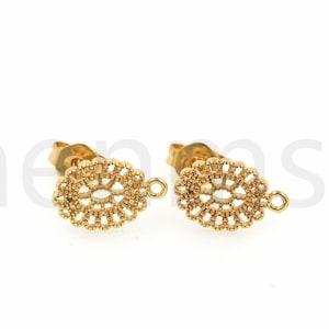 1 paar, ovale oorbellen, micropavé CZ brede oorbellen, filigraan oorbellen, 18K goud gevulde doorboorde oorbellen, diy sieraden benodigdheden, 11x7.5mm