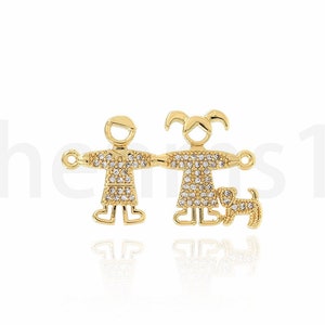 18K Verbinder, 18K Gold Filled Anhänger, Micropavé CZ HundeVerbinder, DIY Schmuckzubehör, 17x29x1,3mm
