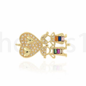 Hot Air Balloon Connector, Micropavé CZ Couple Connector, 18K Gold Filled Love Connector, Heart Connector, DIY Jewelry Supplies, 15x31x2.5mm