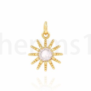 Micropavé CZ Sun Necklace, 18K Gold Filled Sun Charm, Sun Pendant, Sun Charm, DIY Jewelry Making Supplies, 11.5x16x3.3mm