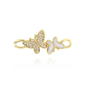 Double Butterfly Enamel Connector, Micropavé CZ Insect Connector,18K Gold Filled Butterfly Jewelry , DIY Jewelry  Supplies,31.2x14.2x22mm