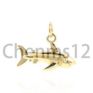 Shark Pendant, 18K Gold Filled Shark Necklace, Ocean Charm, Shark Pendant, Shark Charm, Reef Shark Necklace, DIY Jewelry Supplies, 16x19x7mm