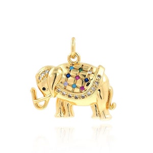 Micropavé CZ Wildlife Pendant,Elephant Pendant Charm,18K Gold Filled Elephant Pendant,,DIY Jewelry Making Supplies,20.5x18x4.3mm