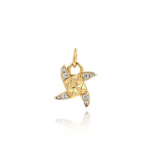 Micropavé CZ Pinwheel Pendant, 18K Gold Filled Pinwheel Charm, Origami Pinwheel Gesture, DIY Jewelry Making Supplies, 10x7.4x1.7mm