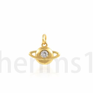 Saturn Pendant, Planet Charm, Micropavé CZ Saturn Ring Charm, 18K Gold Filled Planet Necklace, DIY Jewelry Supplies, 12x11.5x2.2mm