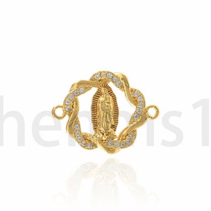 Micropavé CZ Christian Connector,18K Gold Filled Religious Charm, Religious Connector,Madonna Connector, DIY Jewelry Supplies,22.5x17x2.5mm