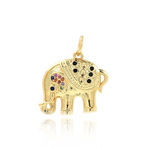 18K Gold Filled Wildlife Pendant,Elephant Pendant, Micropavé CZ Elephant Charm, Wildlife Charm,DIY Jewelry Making Supplies,23.1x21.4x3.2mm