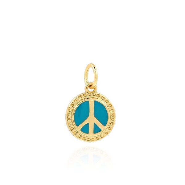 Peace Symbol Pendant, 18K Gold Filled Anti-war Symbol pendant, Peace Charms,Enamel Round Pendant, DIY Jewelry Making Supplies, 15x9.5x1.4mm