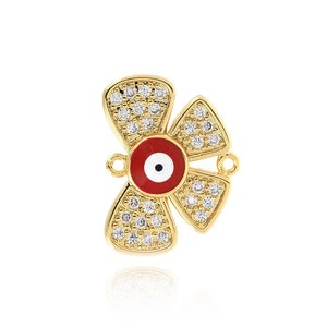 18K Gold Filled Butterfly Connector , Enamel Connector , Micropavé CZ Evil Eye Connector Jewelry , DIY Jewelry Supplies, 24.6x19.1x5.9mm