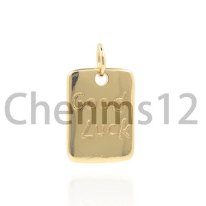 Pingente da sorte, colar da sorte micropavé CZ, pingente de letra quadrada, pingente de letra preenchido com ouro 18K, suprimentos de joias faça você mesmo, 21,5x12,5x2mm