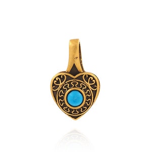 S925 Silver Heart Pendant, Vintage Heart Charm, 18K Turquoise Pendant, Round Pendant DIY Jewelry Making Supplies, 20.3x12x7.6mm