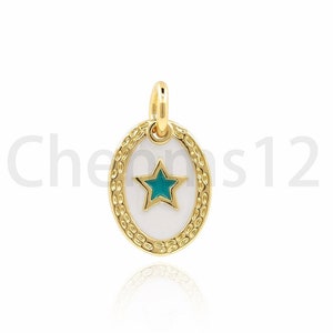 Enamel Star Pendant, Oval Pendant, 18K Gold Filled North Star Charm, Enamel Charm, North Star Necklace, DIY Jewelry Supplies, 15x9x1mm