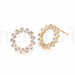 1 Pair,Swivel Earrings,  18K Gold Filled Round Studs, Large Micropavé CZ Round Earrings, Dainty Earrings, Gift for Her, 13.8x13.8mm