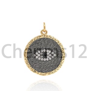 18K Gold Filled Disc Eye Pendant, Evil Eye Charm, Micropavé CZ Disc Eye Pendant, Charm Eye Necklace, DIY Jewelry Supplies, 27x20.5x2mm