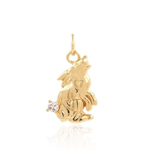 Wolf Pendant, Micropavé CZ Animal Charm, 18K Gold Filled Wolf Necklace, Wild Animal Charm, DIY Jewelry Supplies, 19x11.3x3mm