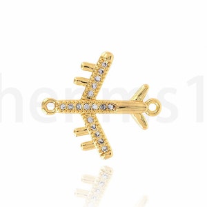 Fighter Connector, Aircraft Connector, Micropavé CZ Aircraft Charm, 18K Gold Filled Flight Connector, DIY Jewelry Supplies, 17x19x2mm