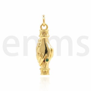18K Gold Filled Hand Pendant, Micropavé CZ Handshake Pendant, Hand Charm, Hand Charm, Gesture, Body Charm, DIY Jewelry Supplies,26x7.5x5.5mm