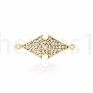 18K Gold Filled Evil Eye Charm, Eye Connector, Evil Eye Connector, Micropavé CZ Connector Charm, DIY Jewelry Making Supplies, 11x26.5x3mm