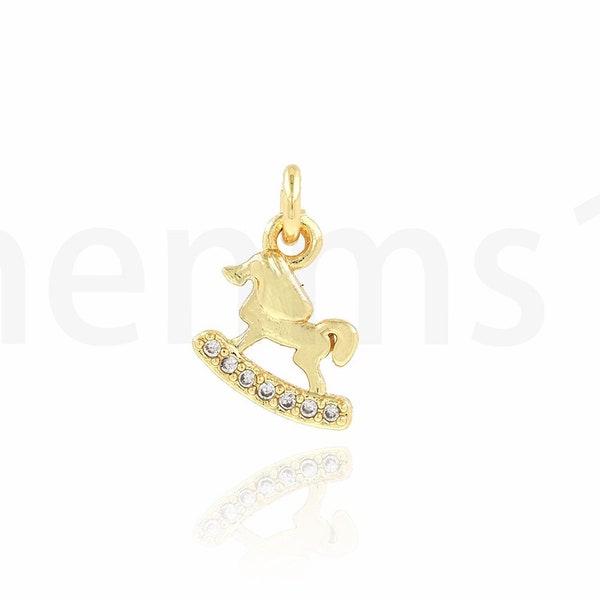 Toy Pendant,Trojan Charm,Toy Necklace for Kids,Micropave CZ Dainty Pendant,18K Gold Filled Horse Necklace, DIY Jewelry Supplies,9x11.5x1.5mm