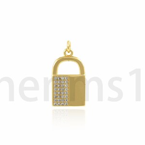 Lock Charm, Lock Pendant,18K Gold Filled Lock Necklace, Micropavé CZ Lock Jewelry, DIY Jewelry Supplies, 11x21x1.5mm