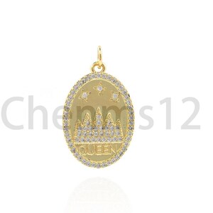 Oval Pendant, Mountain Necklace, 18K Gold Filled Mountain Charm, Micropavé CZ Crown Pendant, DIY Jewelry Making Supplies, 26x16x1.8mm