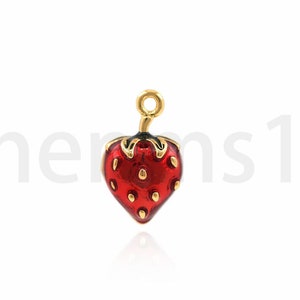 Strawberry Pendant, Fruit Charm, Enamel Pendant, 18K Gold Filled Enamel Strawberry Charm, Fruit Jewelry, DIY Jewelry Making Supplies