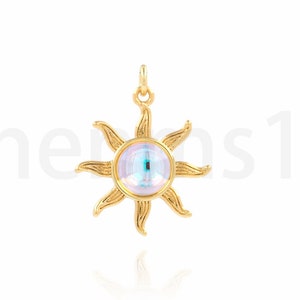 Micropavé CZ Sun Necklace, 18K Gold Filled Sun Charm, Sun Pendant, Sun Charm, DIY Jewelry Making Supplies, 20x24.5x5.8mm