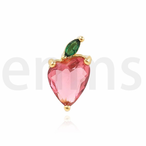 Colgante de melocotón relleno de oro de 18 quilates, amuleto de frutas, collar de melocotón rosa Micropavé CZ, accesorios de joyería lindos, suministros de joyería de bricolaje, 13.5x7.5x5mm