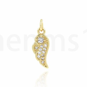 18K Gold Filled Wings Charm, Micropavé CZ Wings Necklace, Flying Pendant,DIY Jewelry Supplies,5.5x15.5x1.5mm