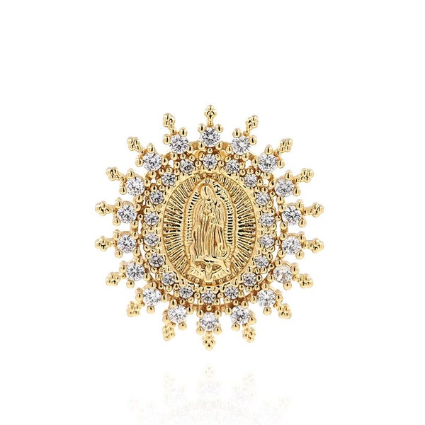 Micropavé CZ Runder Anhänger, Madonna Anhänger, 18K Gold Filled Religiöse Halskette, katholischer Anhänger, DIY Schmuck Lieferungen，23.5x25.5x3mm