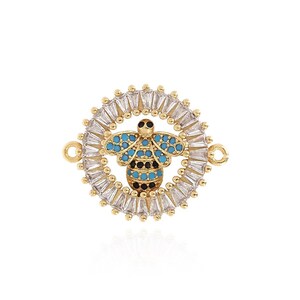 Bee Connector Jewelry , Micropavé CZ Rounded Connector 18K Gold Filled Bee Connector,DIY Jewelry Making Supplies, 26x21x3.5mm