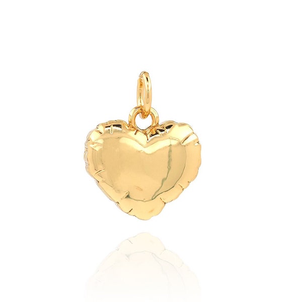 Puffed Heart Pendant, 18K Gold Filled Jelly Heart Pendant, Love Necklace, Heart Charm, Love Charm, DIY Jewelry Supplies, 15x12x4.7mm